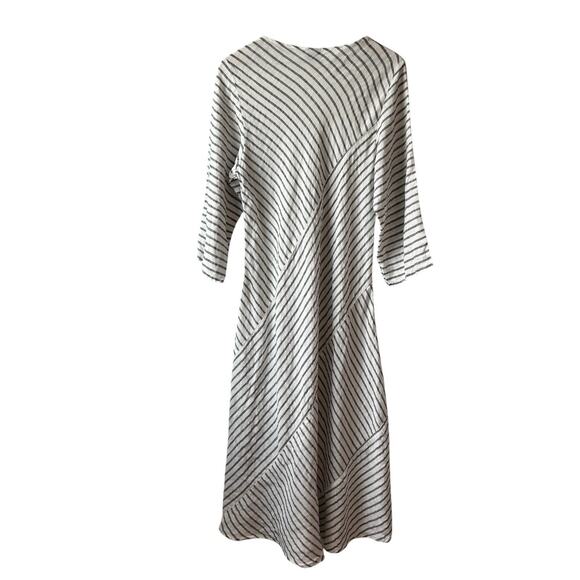Lisa Bayne Large Dress Gray White Stripe Linen Pullover Minimilist Lagenlook - Picture 10 of 10